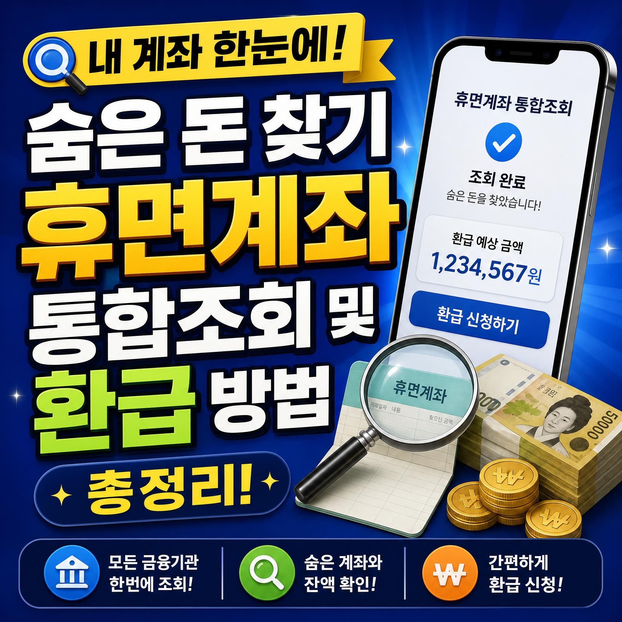 2026년 내 계좌 한눈에 숨은 돈 찾기 및 휴면계좌 통합조회 환급 방법 총정리 블로그 포스팅 대표 썸네일 이미지