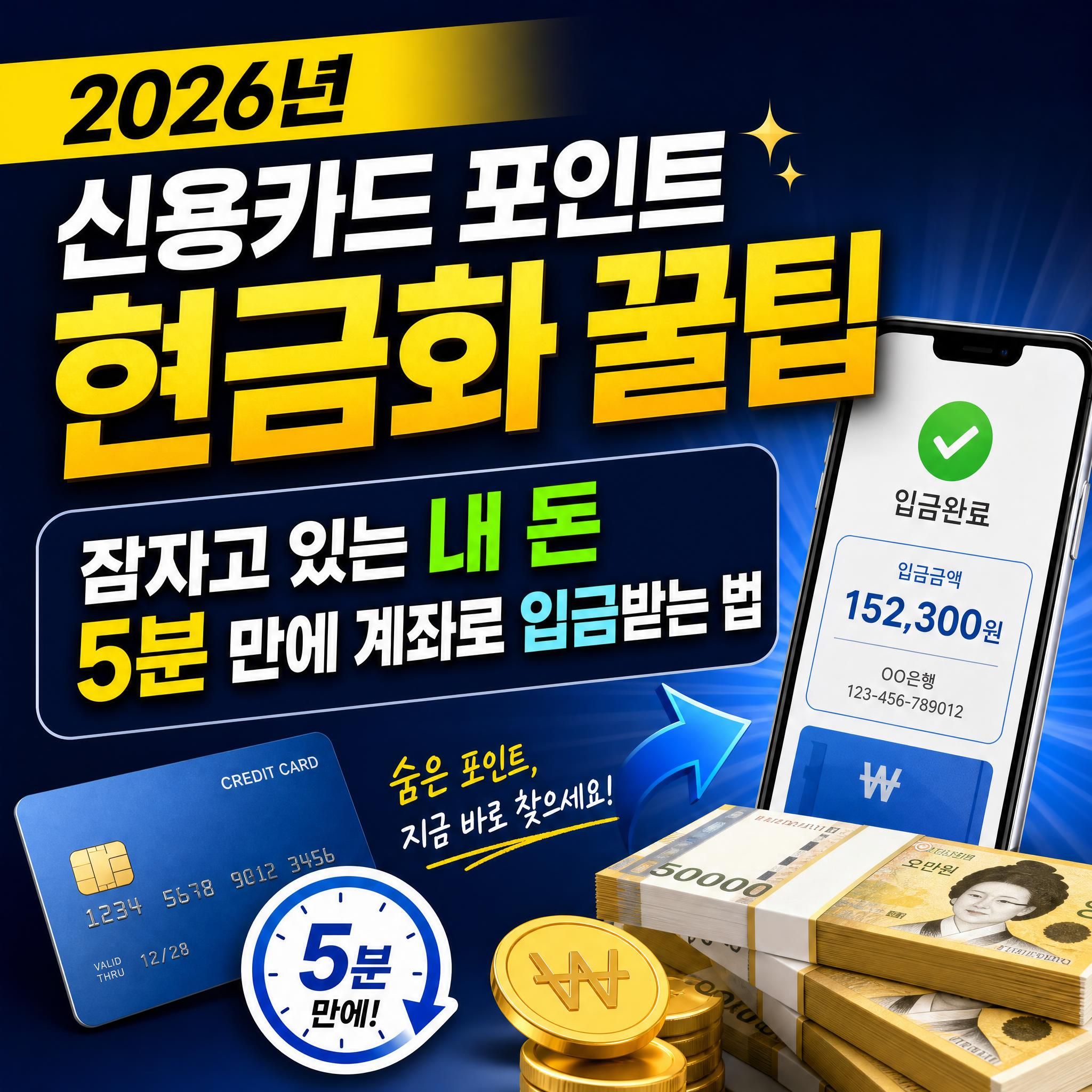 2026년 신용카드 포인트 현금화 꿀팁 및 잠자고 있는 내 돈 5분 만에 통장으로 입금받는 법 총정리 대표 썸네일 이미지