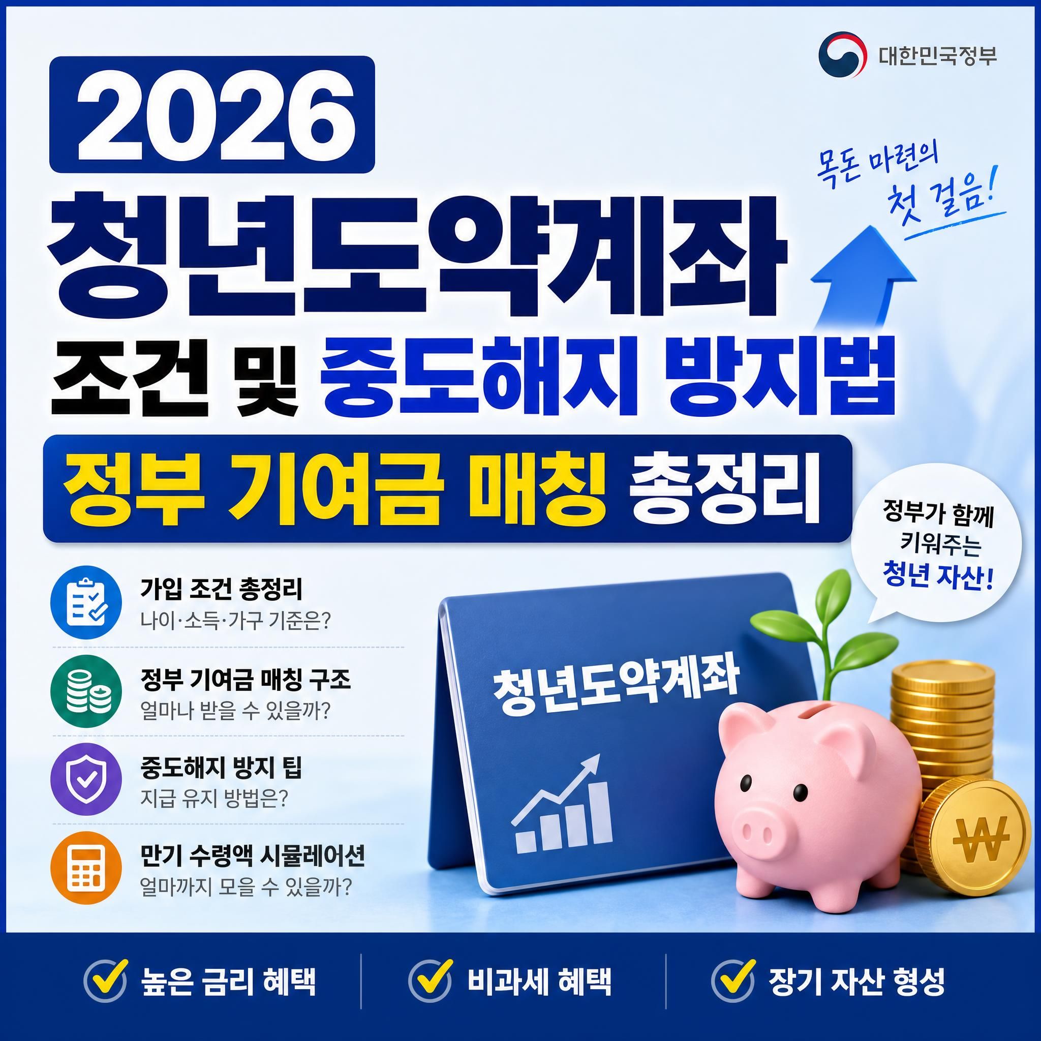2026년 청년도약계좌 가입 조건 및 5년 만기 중도해지 방지법 정부 기여금 매칭 총정리 대표 썸네일 이미지